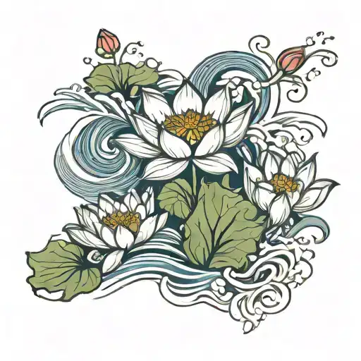 River Flowing With Lotus Flowers