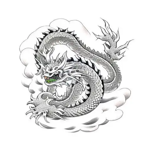 A Traditional Japanese Dragon Intertwined With Video Game Controller Symbols