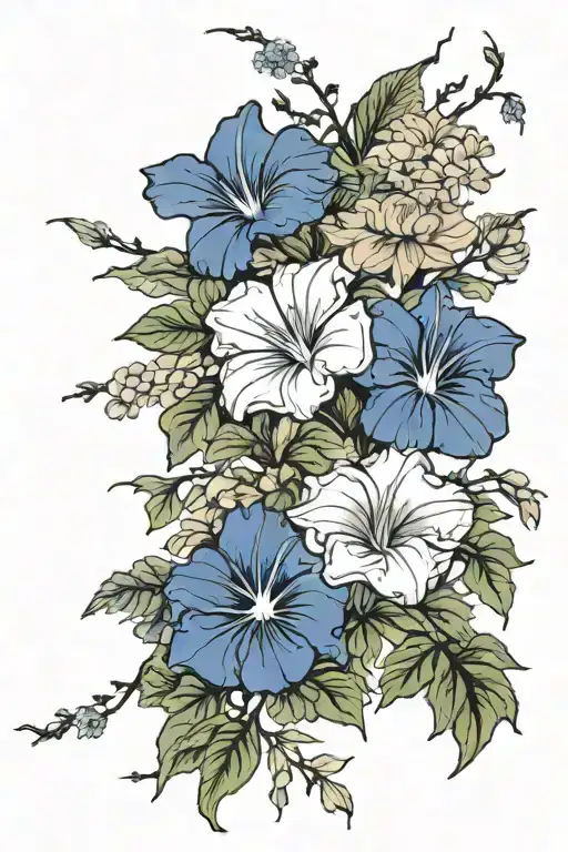 Morning Glory Flower And Aster Flower Bouquet Fine Line