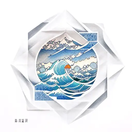 Ocean Wave Inside Paper Crane Origami Outline