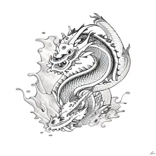 Dragon And Koi In The Water