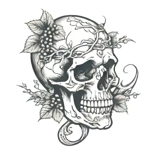 Broken Skull With Grape Vine