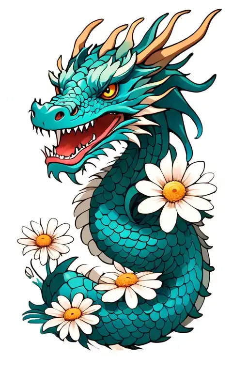 Cyan Dragon With Daisy Scales