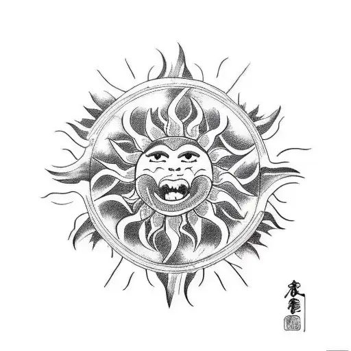 Sun And Dragon Circle Tattoo For Shoulder