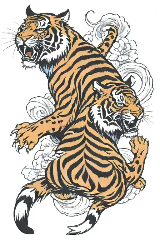 Asian Tiger With Koi Fish Shoulder Tattoo Design
