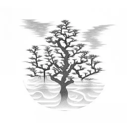 Tree Over The Water Half Sleeve With 3 Stars