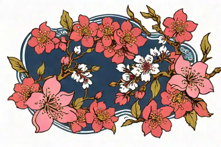 Pink Cherry Blossoms On Blue Background