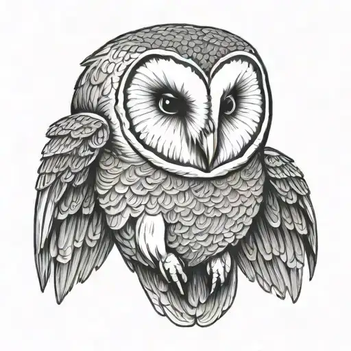 Barn Owl With Both Wings Spread In A Patterned Background