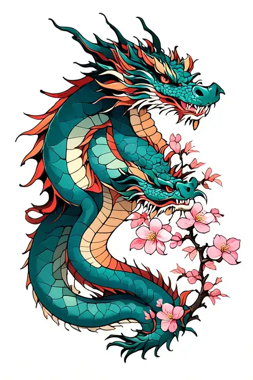 Dragon Tattoo With Chery Blossom Tree