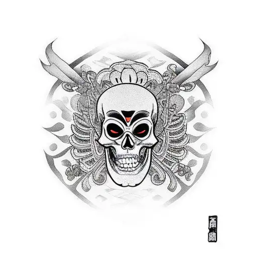 Japanese Mempo Mask With Skeleton