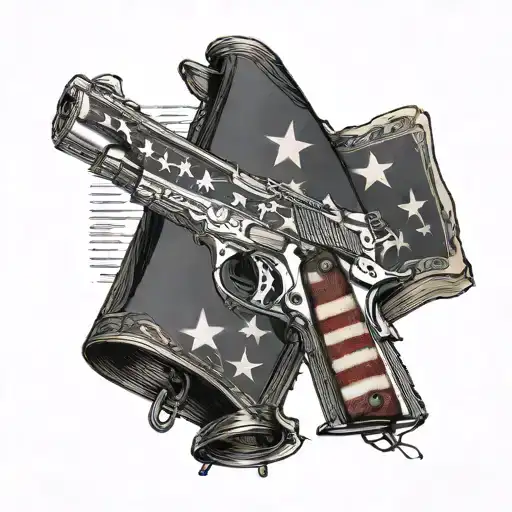 1911 Pistol With An American Flag And A Bible With The Us Constitution