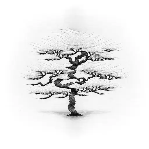 Japanese Tree With Writing For Tree Trunk