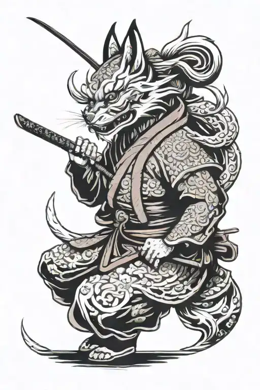 Samurai With Kitsune Mask