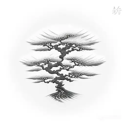 Japanese Tree With Writing For Tree Trunk