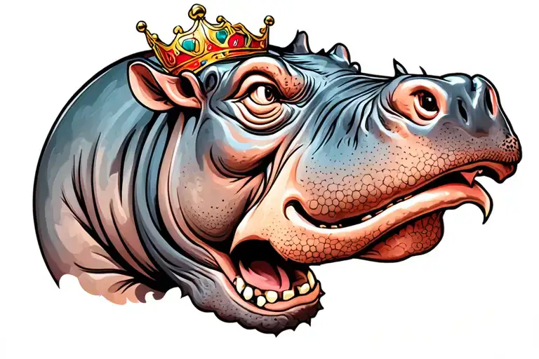 Hippopotamus Head Wearing A Tilted Crown