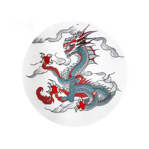 Dragon Inteiro E Uma Flor Japonesa