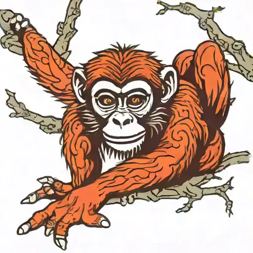 Monkey Hanging On A Tree With No Leaves