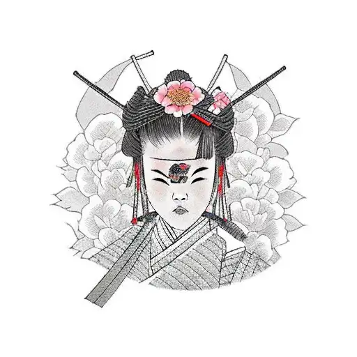 Female Samurai With Flowers