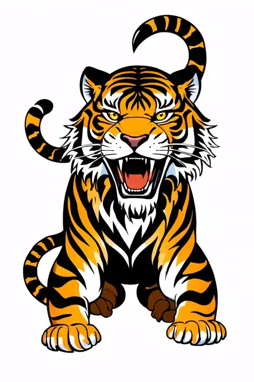 Tiger Full Body Roar Black Panther Logo Style Illustration