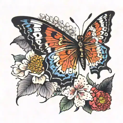 Butterfly With A Crown Surrounded By Bold Flowers