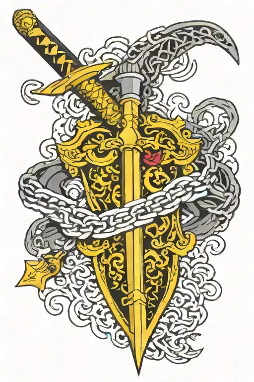 Dagger With Chain Surrounding A Heart Kurapika Chain Of Judgement