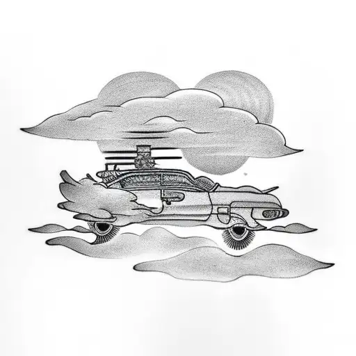 Car Driving Towards The Clouds During Sunset While In My Time Of Dying By Led Zeppelin Plays