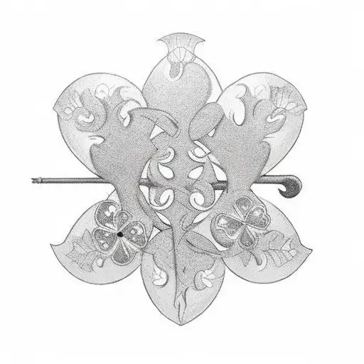 3 Leaf Clover With Crossed Kama Weapons