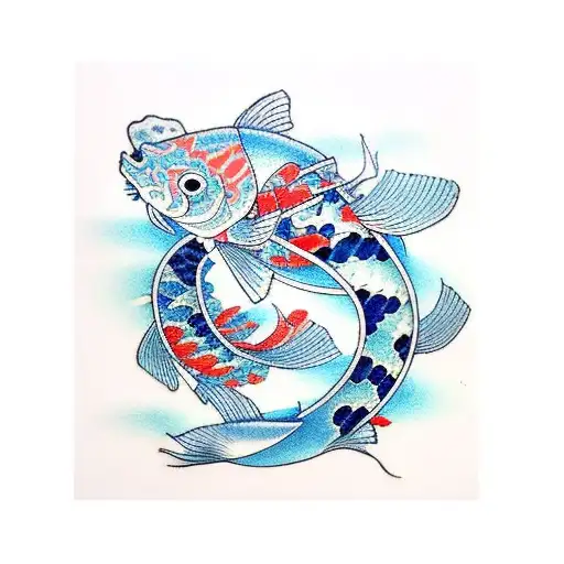 Blue Koi And Black Koi Japanese Fish