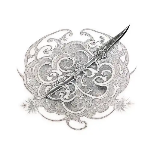 Tattoo Of Vertical Sword With Vine Work Around The Blade