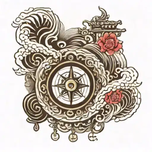 Waves And Compass Black And White