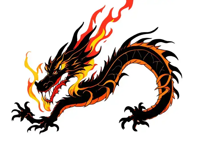 Full Length Black Dragon With Fire On Pals
