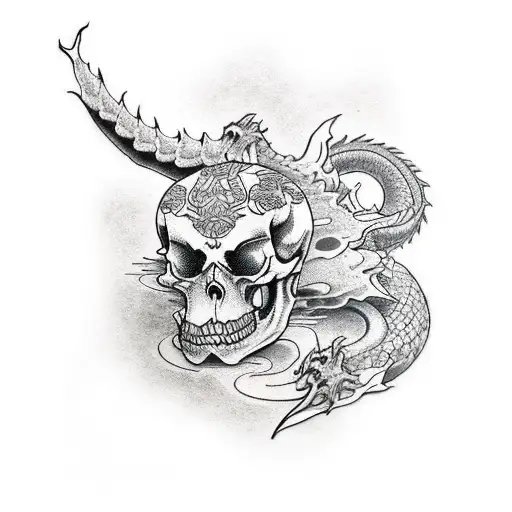 Epic Dragon And Skull Upper Arm