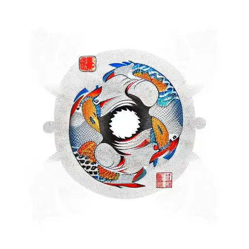 Yin And Yang Koi Fishes In Cyberpunk Style