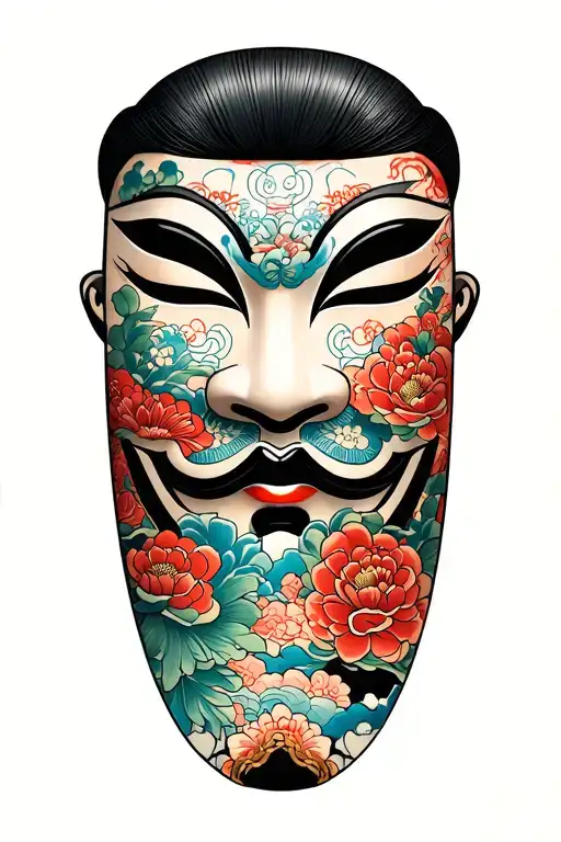 Japanese Hanya Mask Surrounded