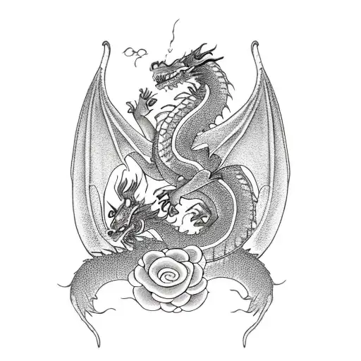 Dragon With Flowers And Dog