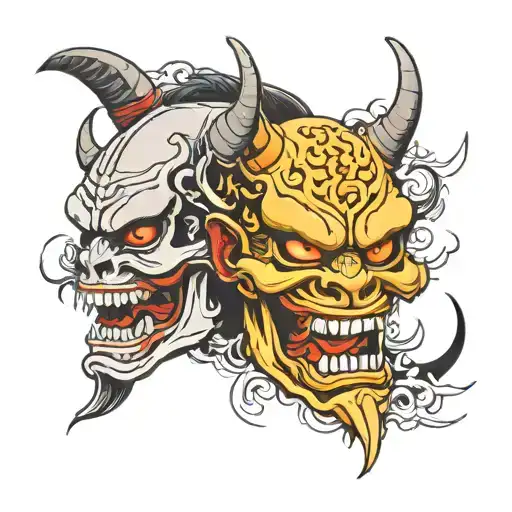 Oni Mask Split In Half Skull Inside On Forearm