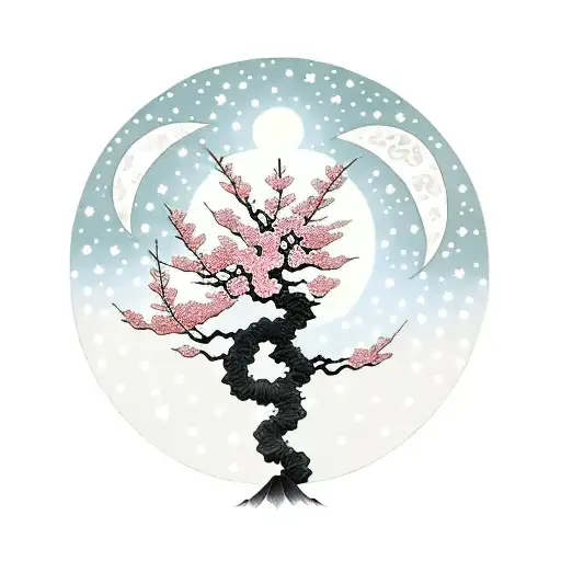 Sakura Tree With Moon And Stars