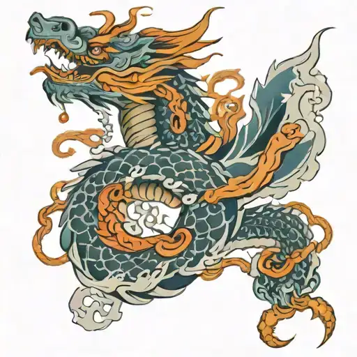 Mythology Dragon Wrapped Around Linked Chains Bleeding Arm