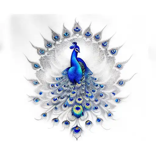A Majestic Blue Peacock With Streaks Of Powerful Lighting Coning From It