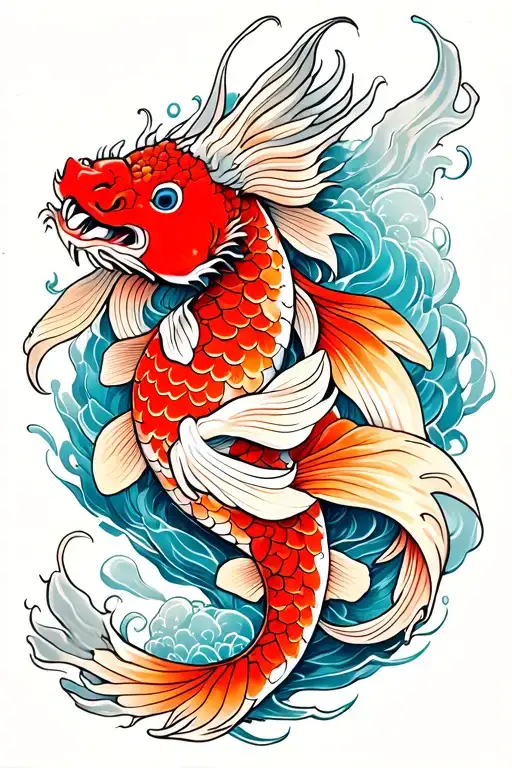 Koi Fish Wrapped In A Dragon