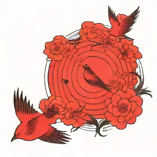 Japanese Red Sun Simplistic With Birds