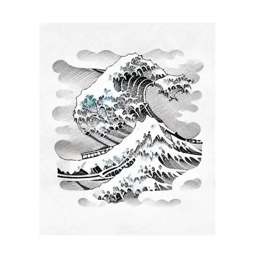 A Traditional Japanese Manga Style Wave Design Incorporating Elements Of Black And Grey Shading