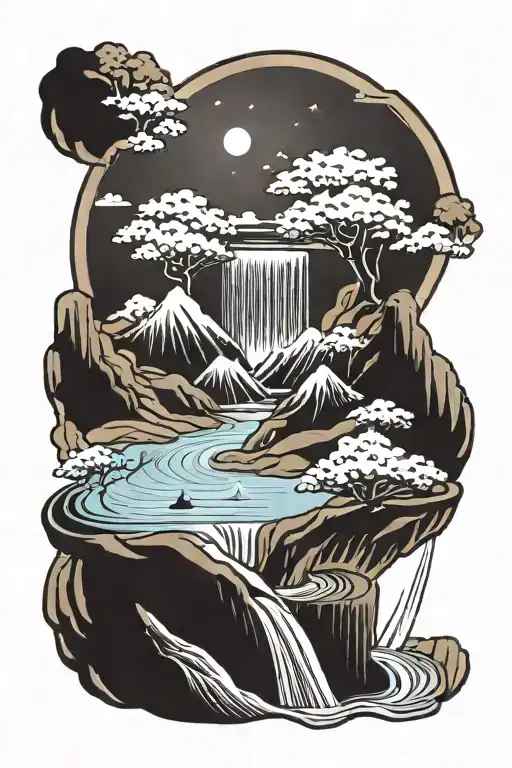 Hour Glass With Desert Sand Transforming Into Waterfall Over Mountains