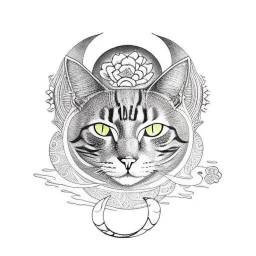 Crescent Moon With Cat Sitting On The End