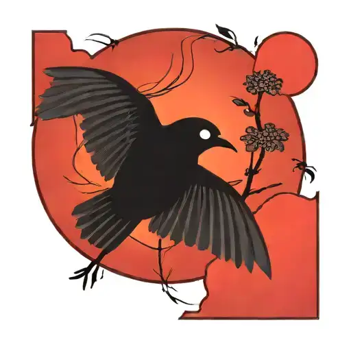 Japanese Red Sun Simplistic With Birds