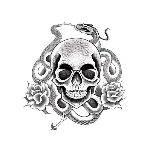 Skull With Snake And Girl