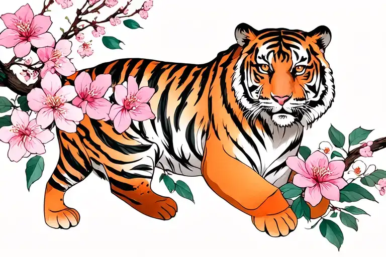 Cherry Blossom And Tiger And December Birth Flowers