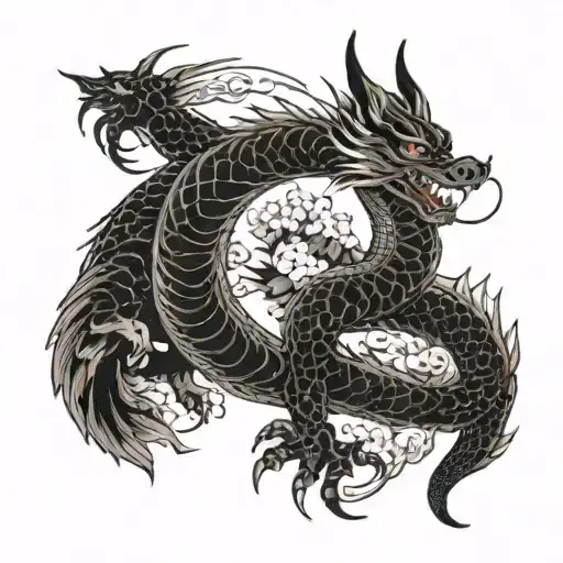 Dragon And Sakura And Fox