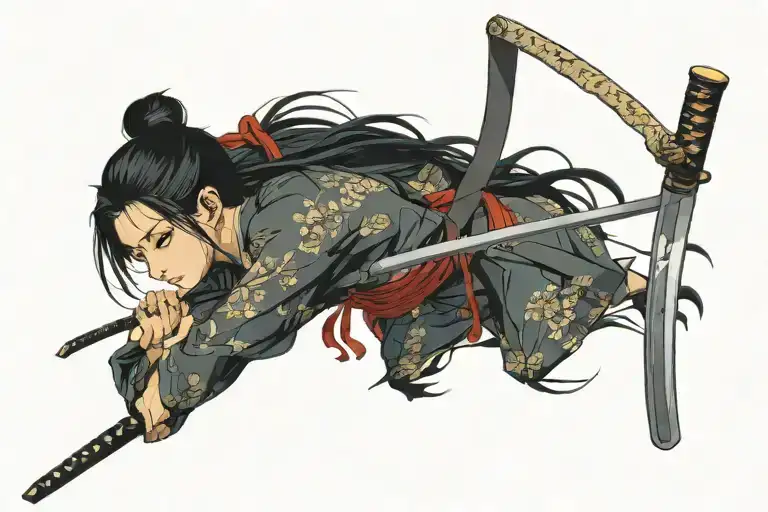 Girl With Brown Eyes And Black Hair Holding A Katana