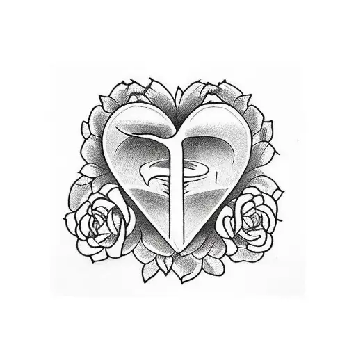 Heart With A X Below It With Roses For Collarbone